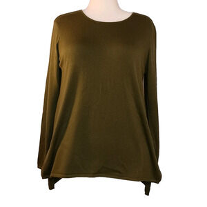 Elie Tahari Long Sleeve Sweater Size XL Olive Hi-Lo Ribbed Super Soft EUC